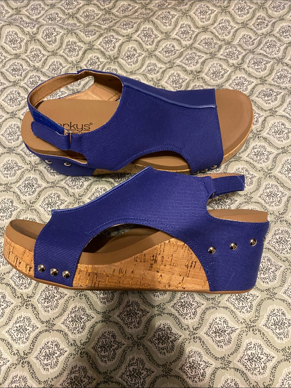 Corkys Blue Cork Wedge Slingback Sandals